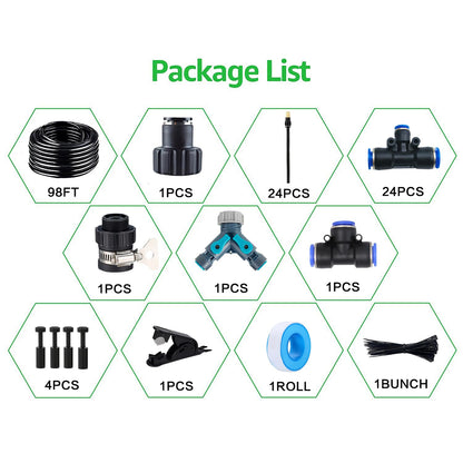 131FT Drip Irrigation Kit, Automatic Garden Watering System with Tool-Free Quick Connectors, 360° Bending Drippers & Copper Misting Nozzles for Greenhouse, Patio, Lawn & Vegetable Garden. (40M)