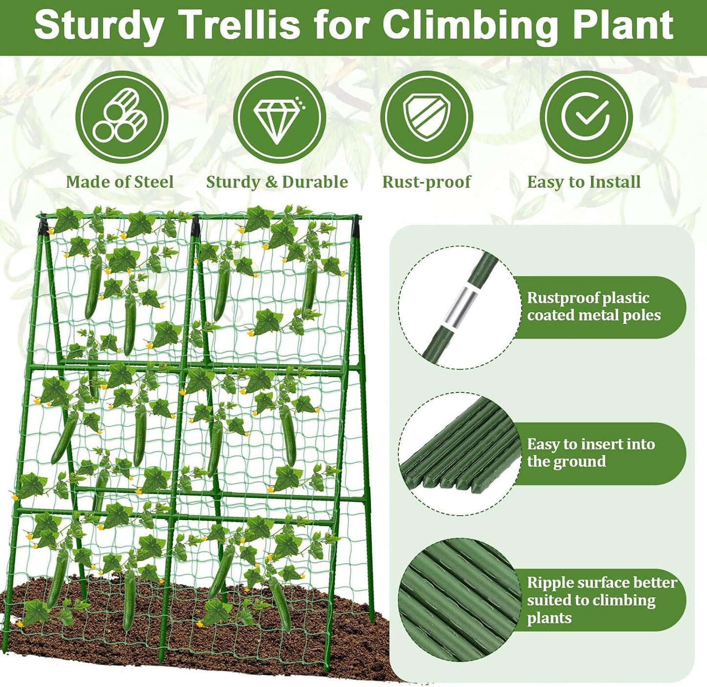 Cucumber Trellis for Garden, 34 X 47 Inches A Frame Gardening Trellis with Fabric Raised Garden Bed, Climbing Net and Plant Support Clips for Climbing Plants