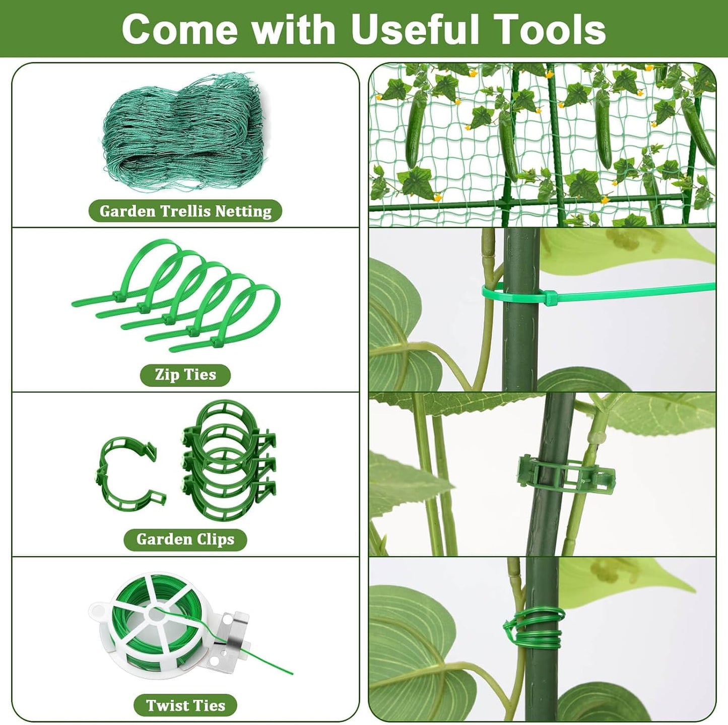 Cucumber Trellis for Garden, 34 X 47 Inches A Frame Gardening Trellis with Fabric Raised Garden Bed, Climbing Net and Plant Support Clips for Climbing Plants