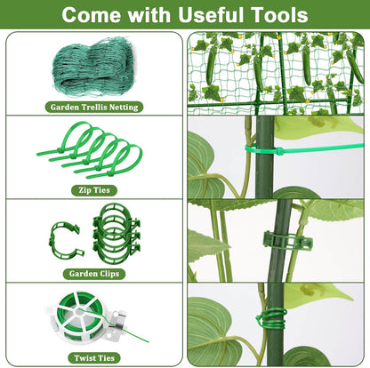 Cucumber Trellis for Garden, 34 X 47 Inches A Frame Gardening Trellis with Fabric Raised Garden Bed, Climbing Net and Plant Support Clips for Climbing Plants