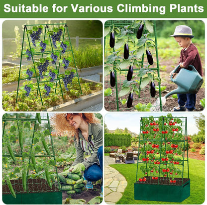 Cucumber Trellis for Garden, 34 X 47 Inches A Frame Gardening Trellis with Fabric Raised Garden Bed, Climbing Net and Plant Support Clips for Climbing Plants