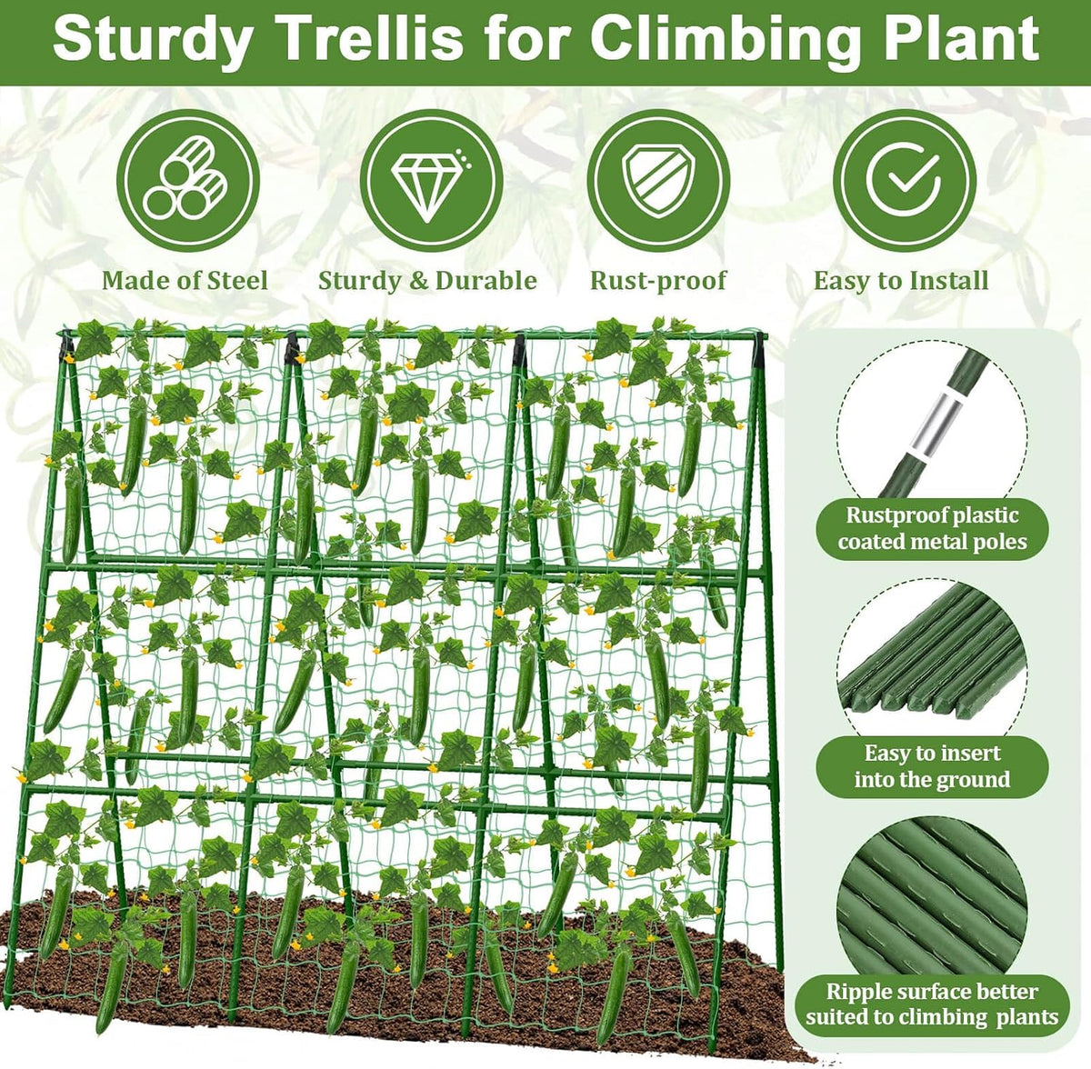 Cucumber Trellis for Garden, 34 X 47 Inches A Frame Gardening Trellis with Fabric Raised Garden Bed, Climbing Net and Plant Support Clips for Climbing Plants