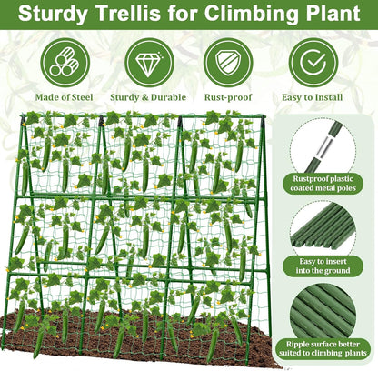 Cucumber Trellis for Garden, 34 X 47 Inches A Frame Gardening Trellis with Fabric Raised Garden Bed, Climbing Net and Plant Support Clips for Climbing Plants