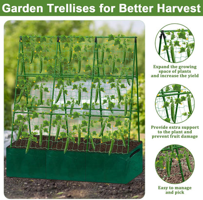Cucumber Trellis for Garden, 34 X 47 Inches A Frame Gardening Trellis with Fabric Raised Garden Bed, Climbing Net and Plant Support Clips for Climbing Plants