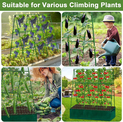 Cucumber Trellis for Garden, 34 X 47 Inches A Frame Gardening Trellis with Fabric Raised Garden Bed, Climbing Net and Plant Support Clips for Climbing Plants