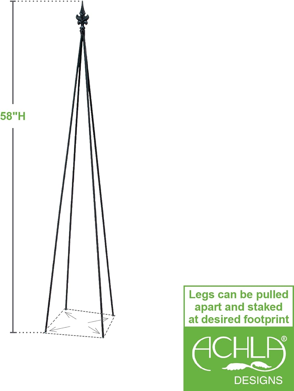Achla Designs FT-21 Fleur-de-lis, 78-Inch Wrought Iron Garden Stake Trellis, Black