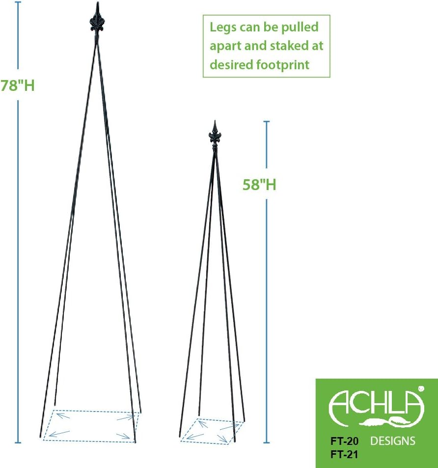 Achla Designs FT-21 Fleur-de-lis, 78-Inch Wrought Iron Garden Stake Trellis, Black