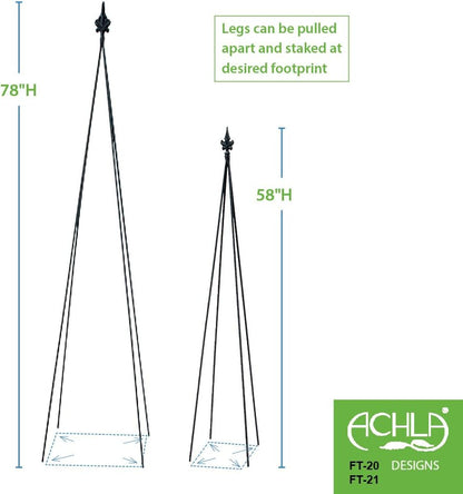 Achla Designs FT-21 Fleur-de-lis, 78-Inch Wrought Iron Garden Stake Trellis, Black