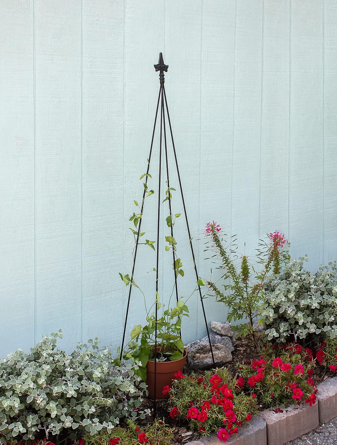 Achla Designs FT-21 Fleur-de-lis, 78-Inch Wrought Iron Garden Stake Trellis, Black