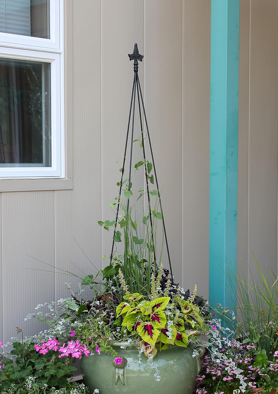 Achla Designs FT-21 Fleur-de-lis, 78-Inch Wrought Iron Garden Stake Trellis, Black