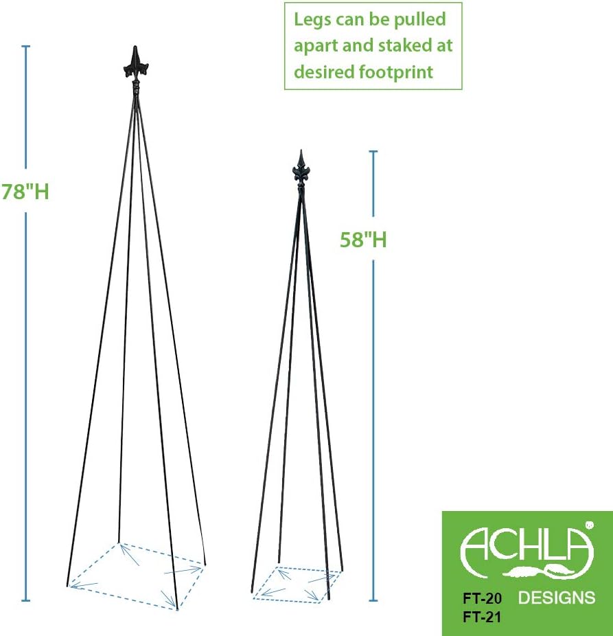 Achla Designs FT-21 Fleur-de-lis, 78-Inch Wrought Iron Garden Stake Trellis, Black