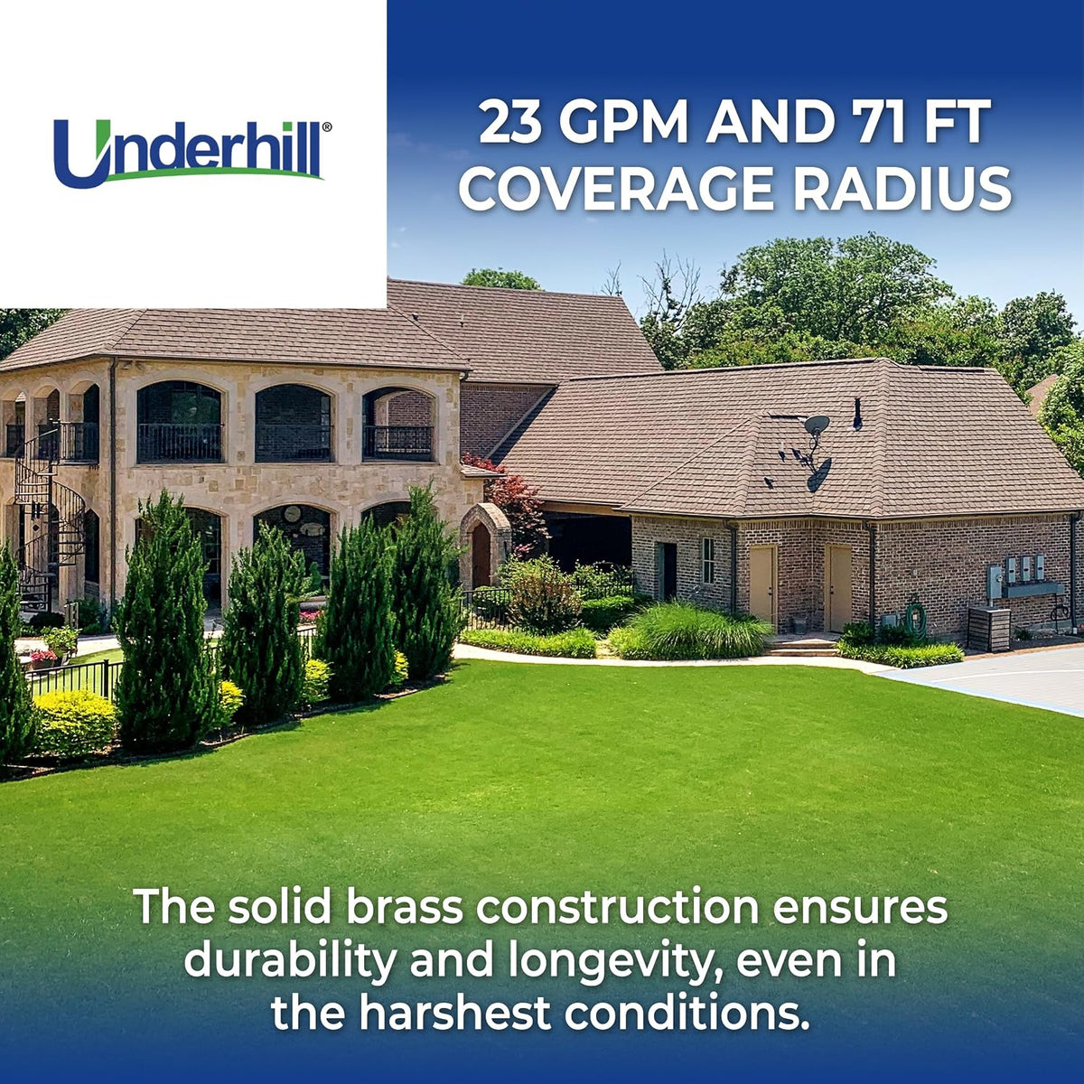 Rotating Brass Impact Sprinkler Head 360 Degree for Large Area, Lawn, Garden, Commercial Irrigation, 1-Inch Full Circle, 71-Foot, SI100F