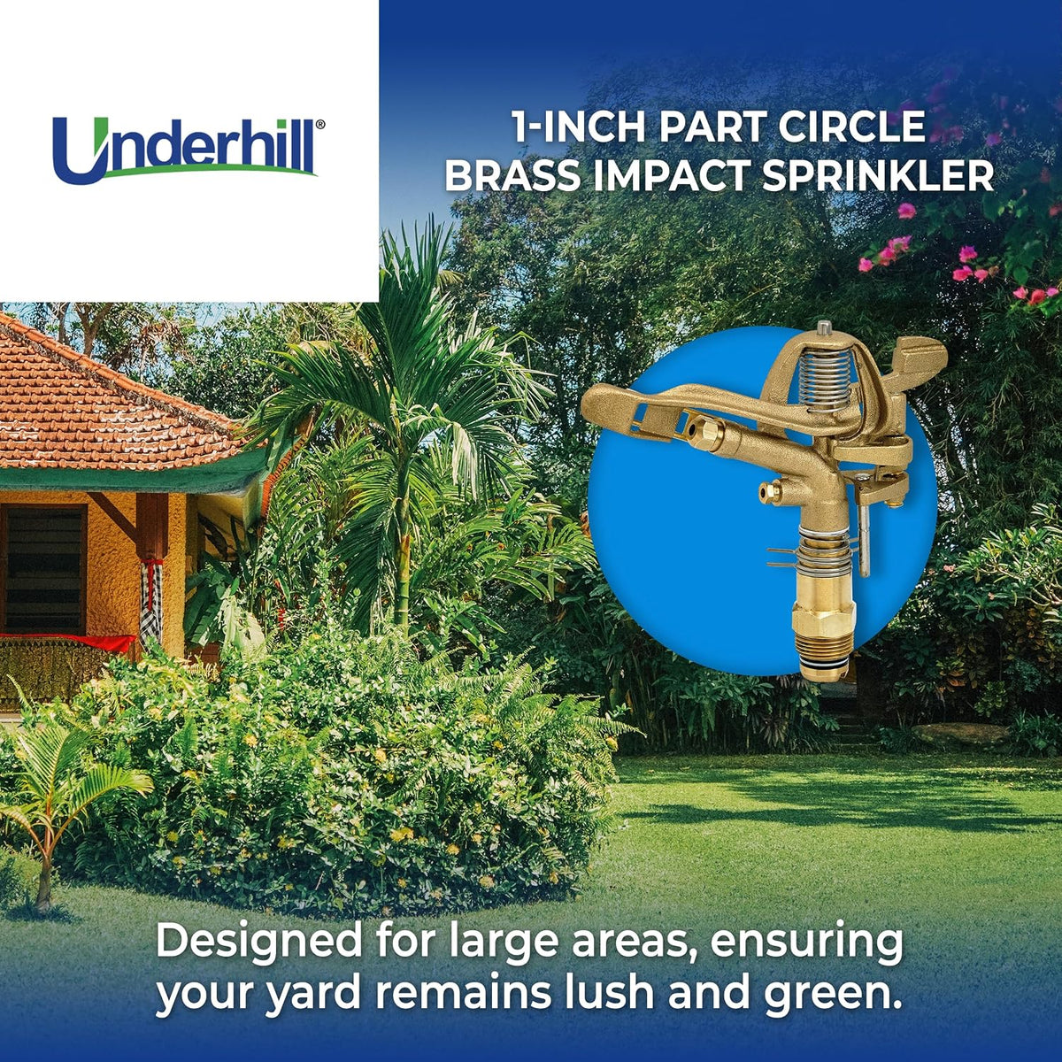 Rotating Brass Impact Sprinkler Head 360 Degree for Large Area, Lawn, Garden, Commercial Irrigation, 1-Inch Full Circle, 71-Foot, SI100F