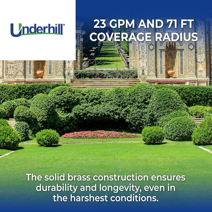 Rotating Brass Impact Sprinkler Head 360 Degree for Large Area, Lawn, Garden, Commercial Irrigation, 1-Inch Full Circle, 71-Foot, SI100F