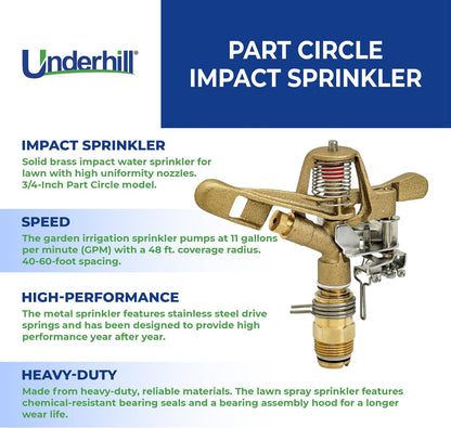 Rotating Brass Impact Sprinkler Head 360 Degree for Large Area, Lawn, Garden, Commercial Irrigation, 1-Inch Full Circle, 71-Foot, SI100F