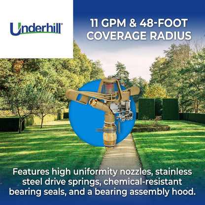 Rotating Brass Impact Sprinkler Head 360 Degree for Large Area, Lawn, Garden, Commercial Irrigation, 1-Inch Full Circle, 71-Foot, SI100F