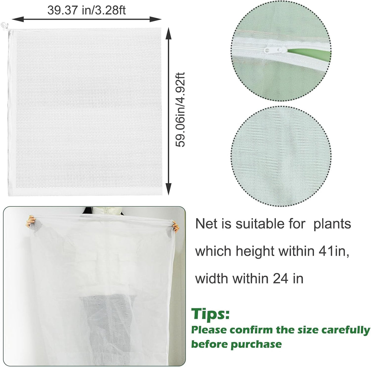3Pcs Plant Covers from Insects, Bird Netting Barrier for Blueberry Bushes with Drawstring Zipper Mesh Garden Netting Fruit Tree Bags Plants Net Cage for Protect Tomato Vegetable Citrus, 3.3×5Ft