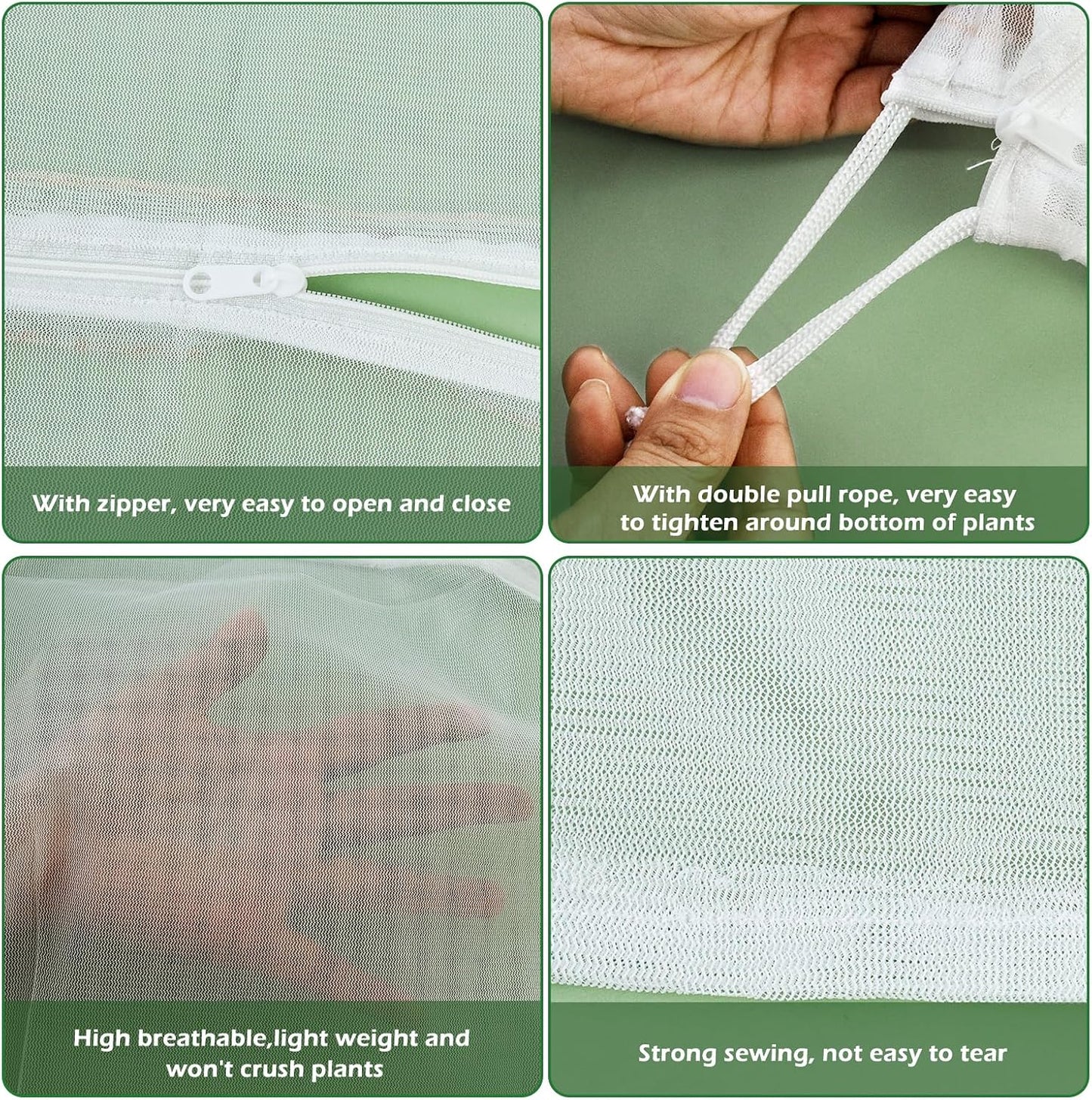 3Pcs Plant Covers from Insects, Bird Netting Barrier for Blueberry Bushes with Drawstring Zipper Mesh Garden Netting Fruit Tree Bags Plants Net Cage for Protect Tomato Vegetable Citrus, 3.3×5Ft