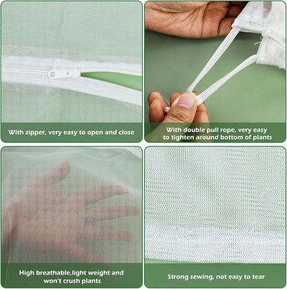 3Pcs Plant Covers from Insects, Bird Netting Barrier for Blueberry Bushes with Drawstring Zipper Mesh Garden Netting Fruit Tree Bags Plants Net Cage for Protect Tomato Vegetable Citrus, 3.3×5Ft