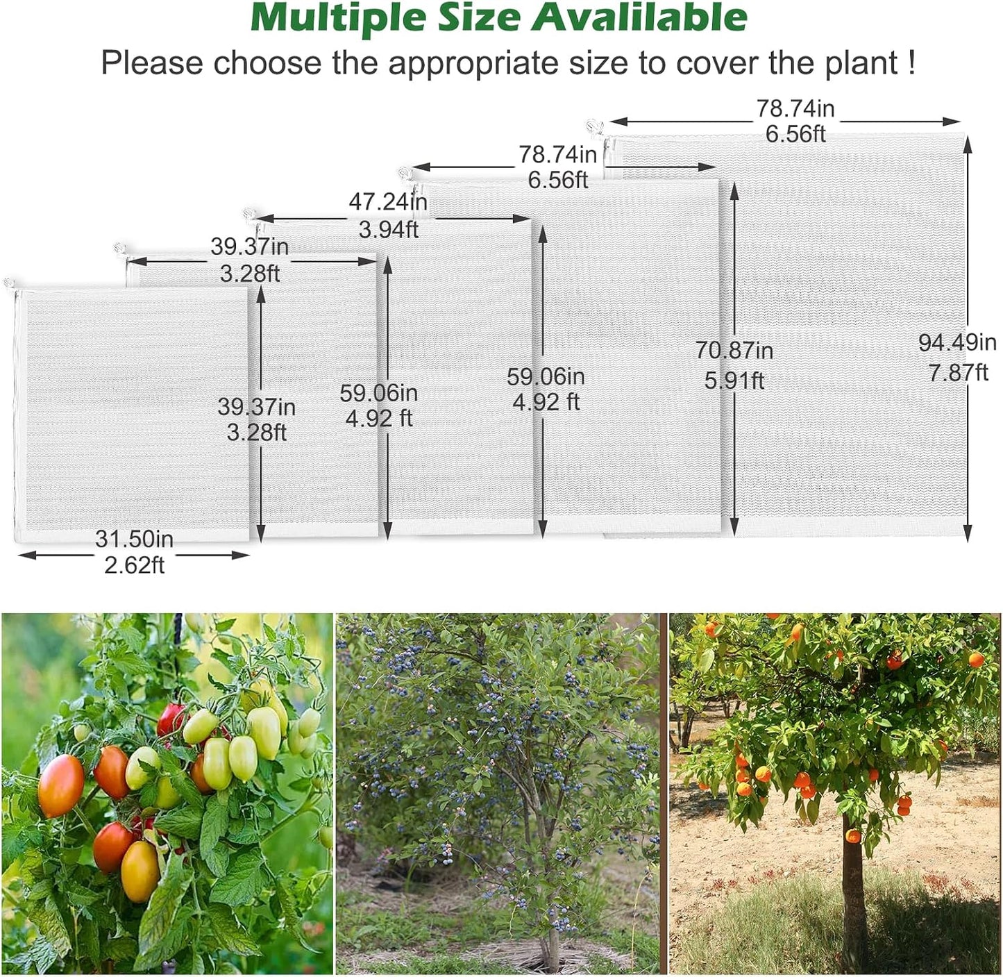 3Pcs Plant Covers from Insects, Bird Netting Barrier for Blueberry Bushes with Drawstring Zipper Mesh Garden Netting Fruit Tree Bags Plants Net Cage for Protect Tomato Vegetable Citrus, 3.3×5Ft