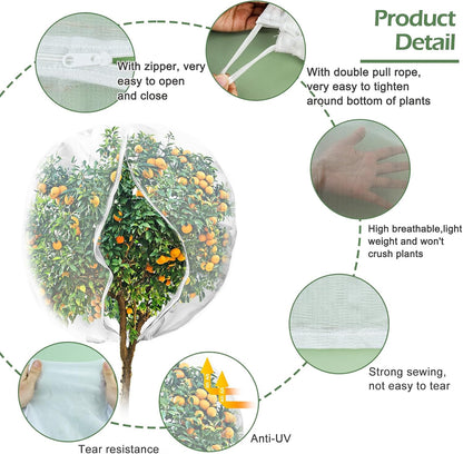 3Pcs Plant Covers from Insects, Bird Netting Barrier for Blueberry Bushes with Drawstring Zipper Mesh Garden Netting Fruit Tree Bags Plants Net Cage for Protect Tomato Vegetable Citrus, 3.3×5Ft