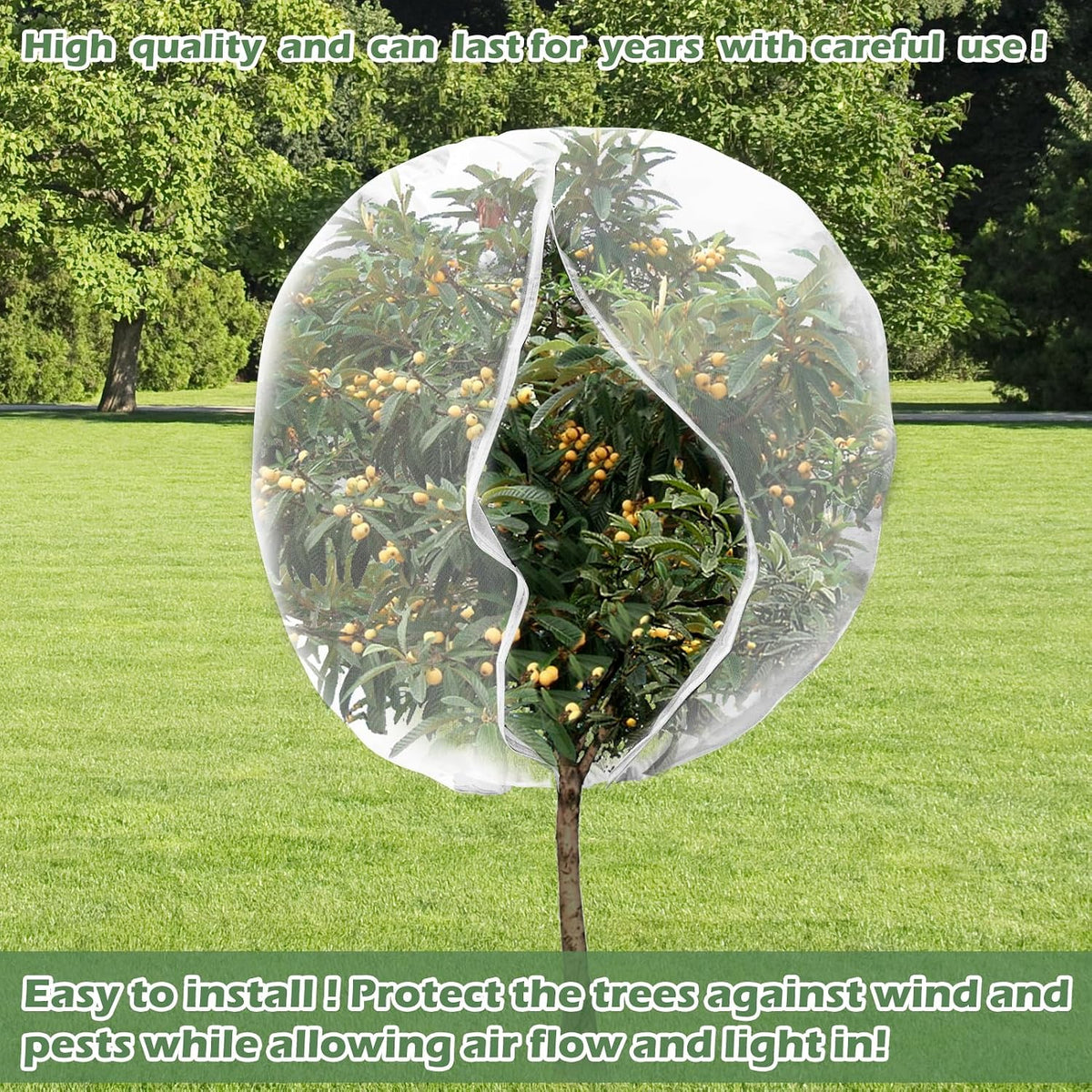 3Pcs Plant Covers from Insects, Bird Netting Barrier for Blueberry Bushes with Drawstring Zipper Mesh Garden Netting Fruit Tree Bags Plants Net Cage for Protect Tomato Vegetable Citrus, 3.3×5Ft
