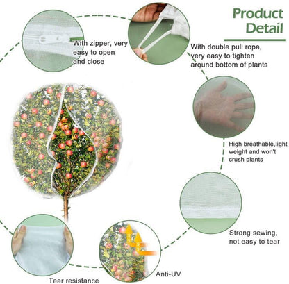 3Pcs Plant Covers from Insects, Bird Netting Barrier for Blueberry Bushes with Drawstring Zipper Mesh Garden Netting Fruit Tree Bags Plants Net Cage for Protect Tomato Vegetable Citrus, 3.3×5Ft