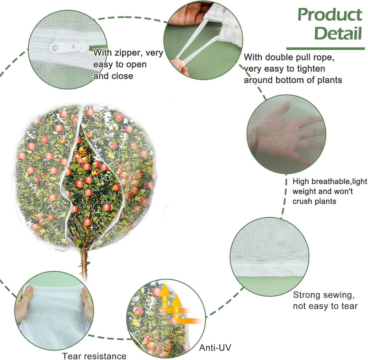 3Pcs Plant Covers from Insects, Bird Netting Barrier for Blueberry Bushes with Drawstring Zipper Mesh Garden Netting Fruit Tree Bags Plants Net Cage for Protect Tomato Vegetable Citrus, 3.3×5Ft
