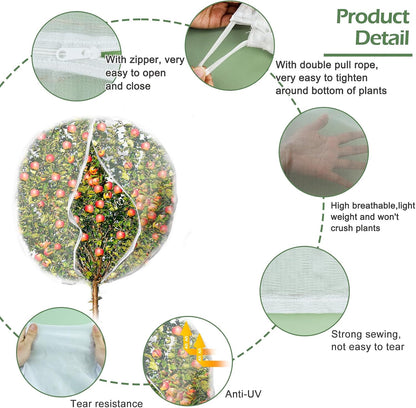3Pcs Plant Covers from Insects, Bird Netting Barrier for Blueberry Bushes with Drawstring Zipper Mesh Garden Netting Fruit Tree Bags Plants Net Cage for Protect Tomato Vegetable Citrus, 3.3×5Ft