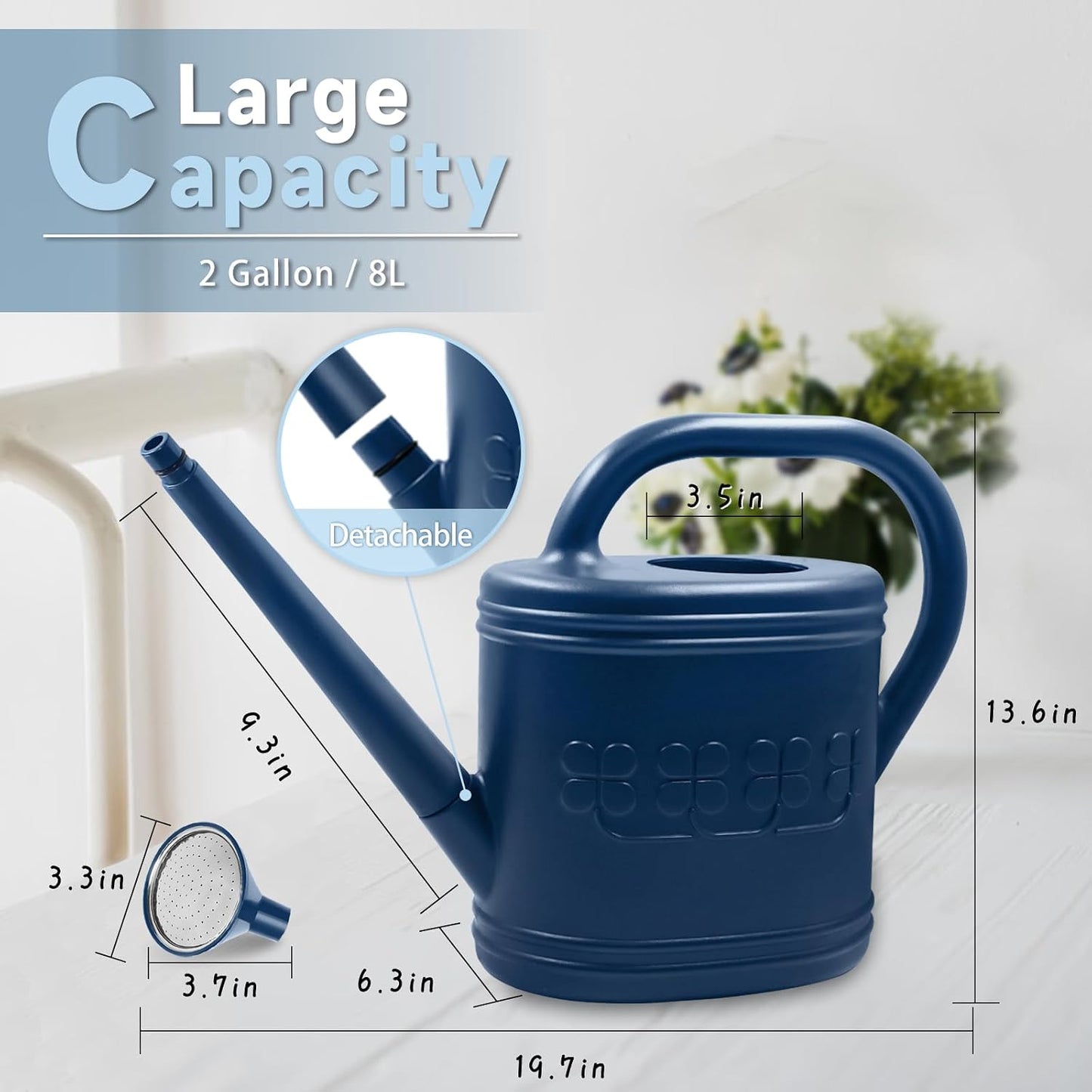 2 Gallon Garden Watering Can, Plastic Outdoor Watering Can for Plants