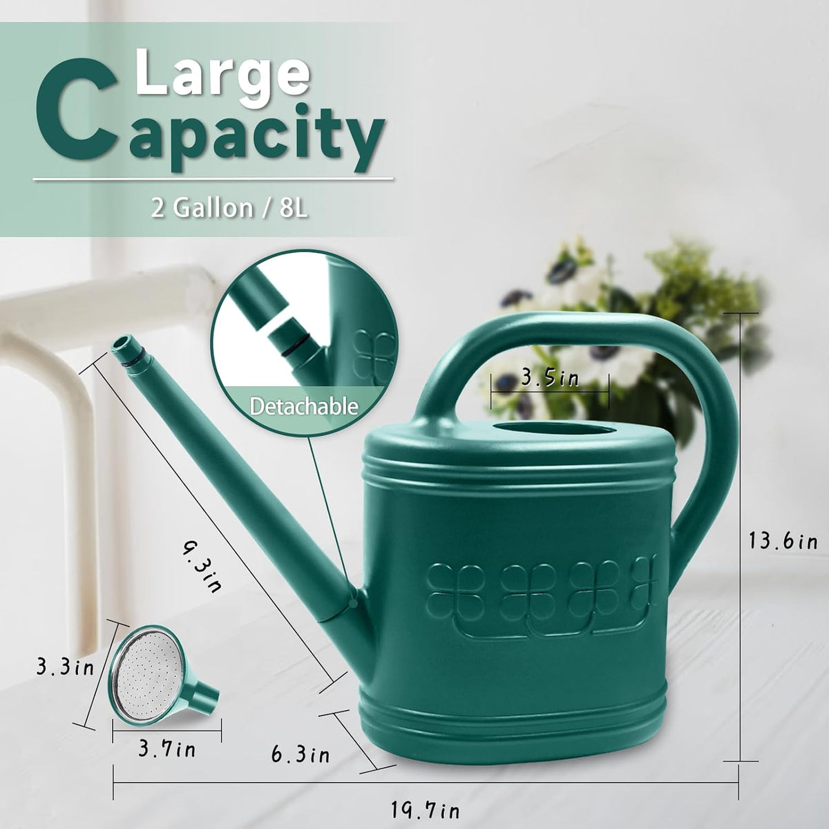 2 Gallon Garden Watering Can, Plastic Outdoor Watering Can for Plants