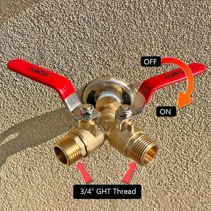 Garden Hose Y Valve Splitter Brass Hose Splitter With Stainless Steel Long Handle Brass Garden Hose Adapter 2 Way Y Valve 3/4" GHT Thread 2pcs