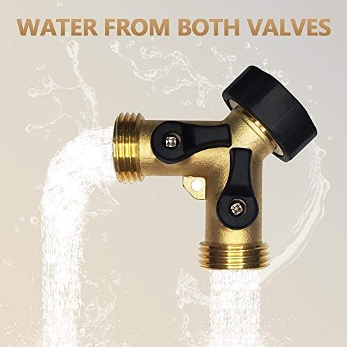 Garden Hose Y Valve Splitter Brass Hose Splitter With Stainless Steel Long Handle Brass Garden Hose Adapter 2 Way Y Valve 3/4" GHT Thread 2pcs