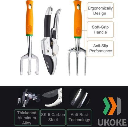 Garden Tool Set, 12 Piece Aluminum Hand Tool Kit, Garden Canvas Apron with Storage Pocket, Outdoor Tool, Heavy Duty Gardening Work Set with Ergonomic Handle, Gardening Tools for women men