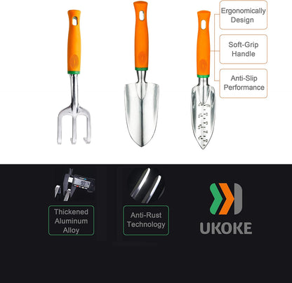 Garden Tool Set, 12 Piece Aluminum Hand Tool Kit, Garden Canvas Apron with Storage Pocket, Outdoor Tool, Heavy Duty Gardening Work Set with Ergonomic Handle, Gardening Tools for women men