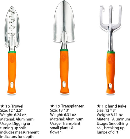 Garden Tool Set, 12 Piece Aluminum Hand Tool Kit, Garden Canvas Apron with Storage Pocket, Outdoor Tool, Heavy Duty Gardening Work Set with Ergonomic Handle, Gardening Tools for women men