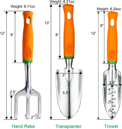 Garden Tool Set, 12 Piece Aluminum Hand Tool Kit, Garden Canvas Apron with Storage Pocket, Outdoor Tool, Heavy Duty Gardening Work Set with Ergonomic Handle, Gardening Tools for women men