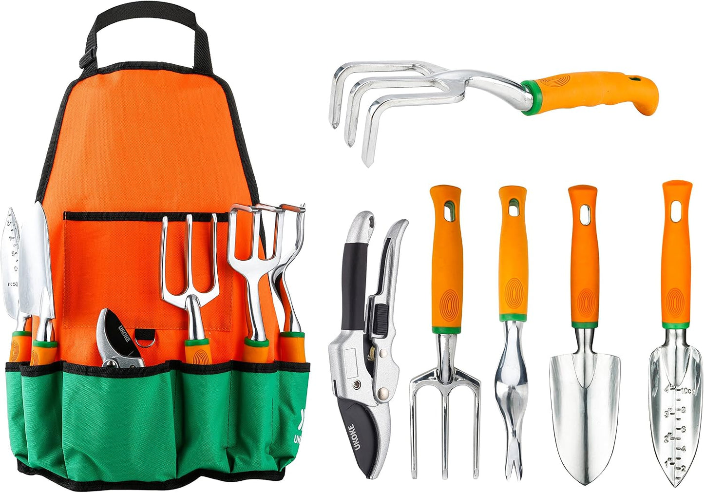 Garden Tool Set, 12 Piece Aluminum Hand Tool Kit, Garden Canvas Apron with Storage Pocket, Outdoor Tool, Heavy Duty Gardening Work Set with Ergonomic Handle, Gardening Tools for women men