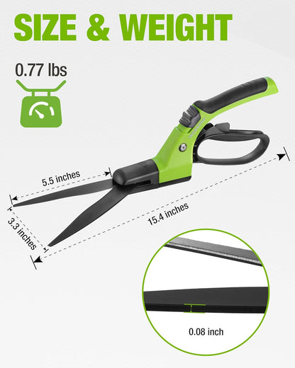 Grass Shears Handheld, Grass Clippers with 360 Degree Swivel Blades
