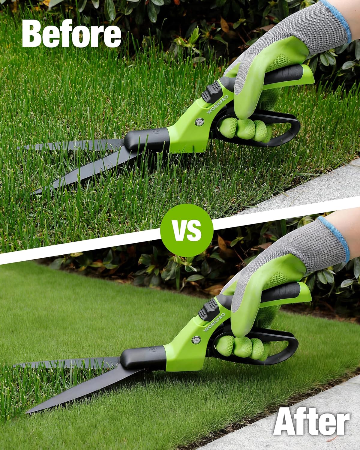 Grass Shears Handheld, Grass Clippers with 360 Degree Swivel Blades