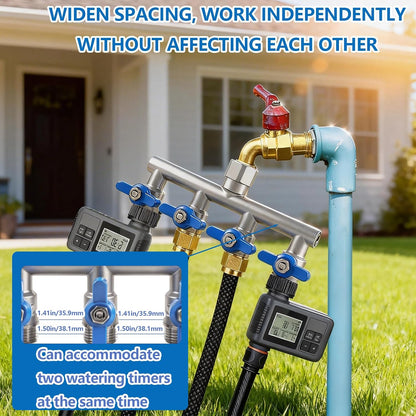 304 Stainless Steel Garden Hose Splitter 4 Way Heavy Duty, Full Flow T Valve Water Hose Splitter With 2.1" Extra Long Handle, Lead-free，3/4" GHT Thread Connector For Outdoor Spigot Faucet