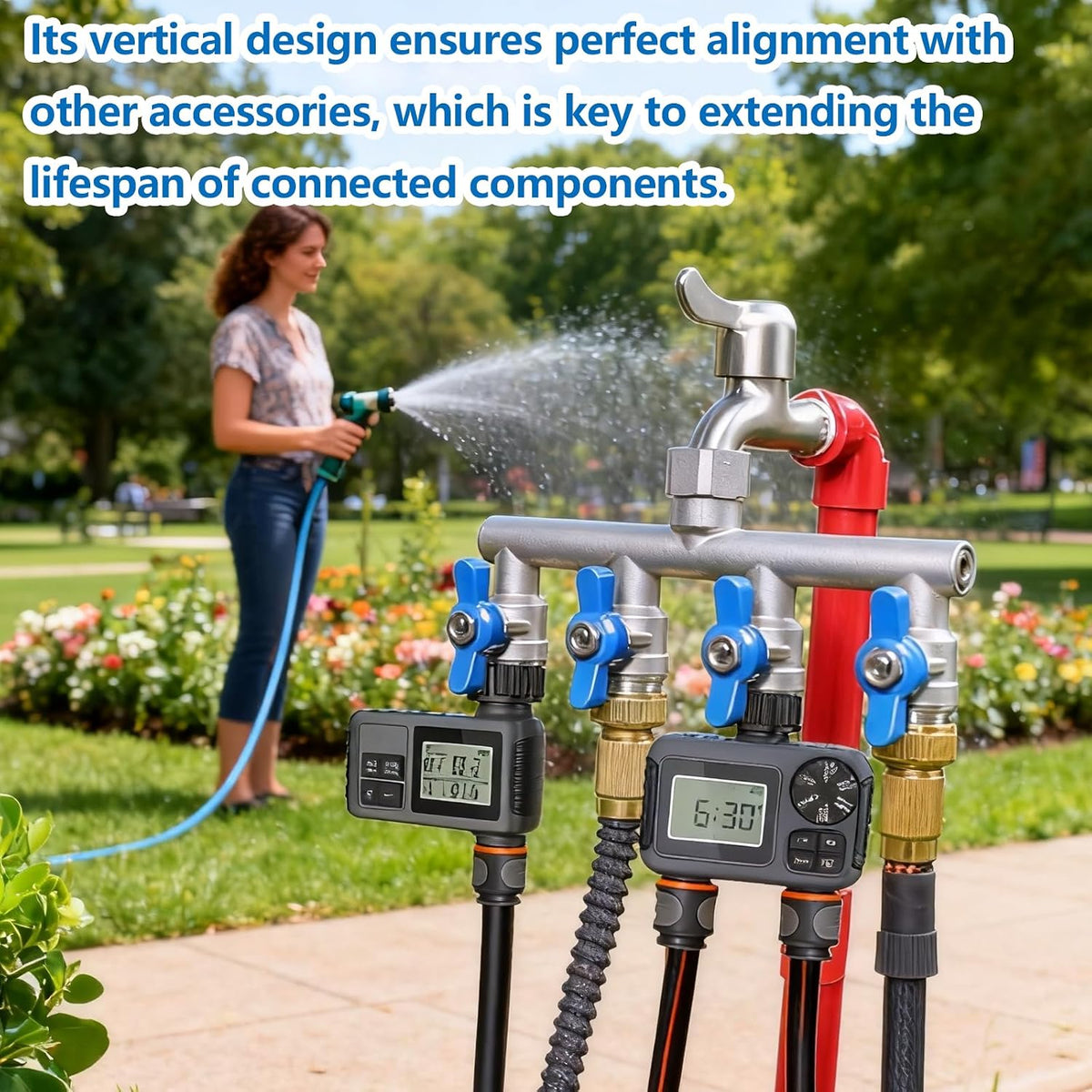 304 Stainless Steel Garden Hose Splitter 4 Way Heavy Duty, Full Flow T Valve Water Hose Splitter With 2.1" Extra Long Handle, Lead-free，3/4" GHT Thread Connector For Outdoor Spigot Faucet