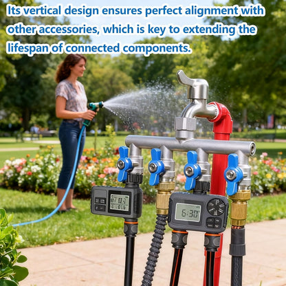 304 Stainless Steel Garden Hose Splitter 4 Way Heavy Duty, Full Flow T Valve Water Hose Splitter With 2.1" Extra Long Handle, Lead-free，3/4" GHT Thread Connector For Outdoor Spigot Faucet