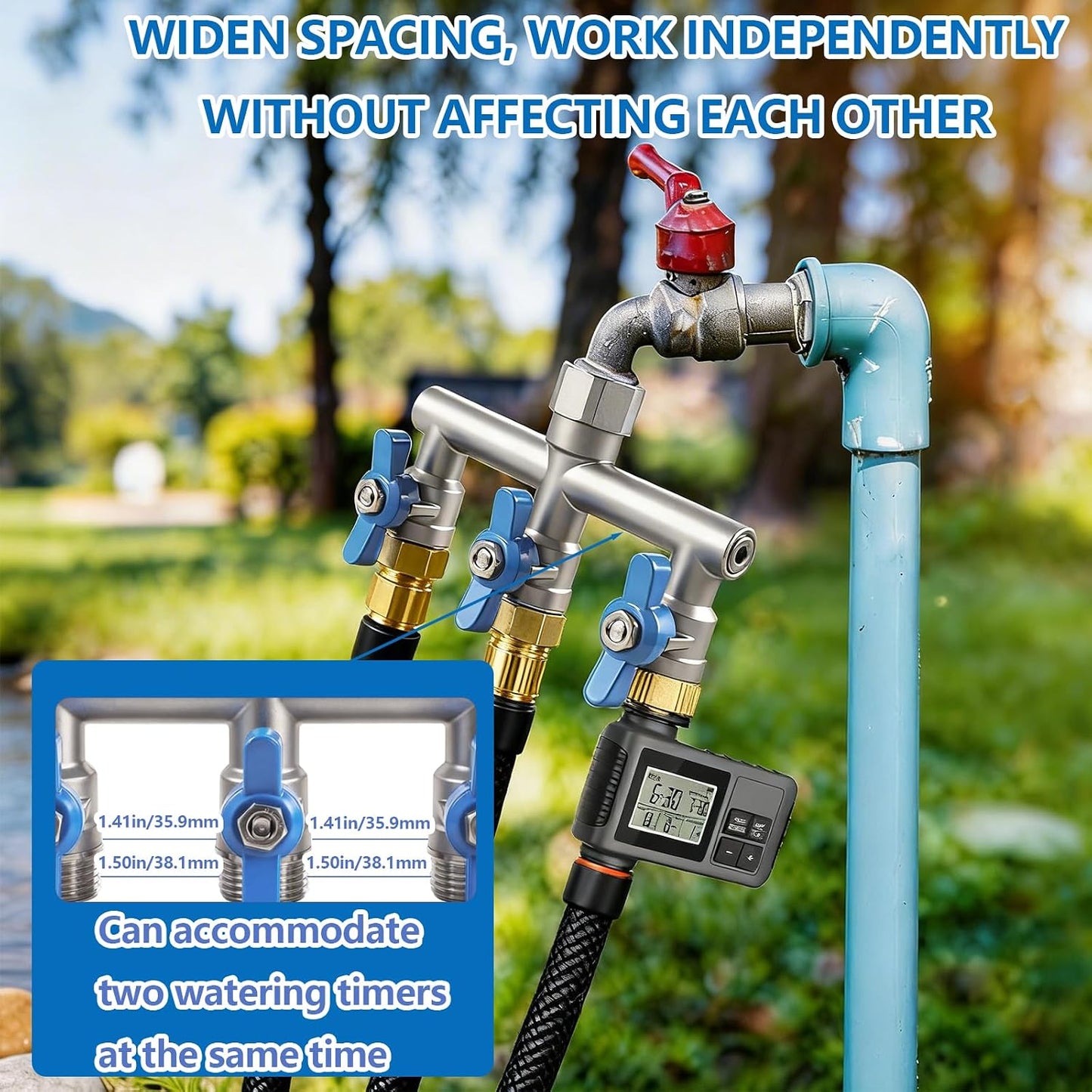 304 Stainless Steel Garden Hose Splitter 4 Way Heavy Duty, Full Flow T Valve Water Hose Splitter With 2.1" Extra Long Handle, Lead-free，3/4" GHT Thread Connector For Outdoor Spigot Faucet