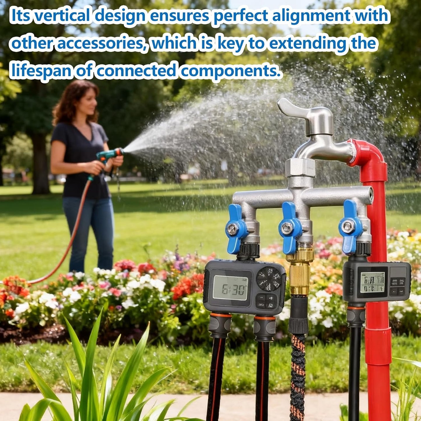304 Stainless Steel Garden Hose Splitter 4 Way Heavy Duty, Full Flow T Valve Water Hose Splitter With 2.1" Extra Long Handle, Lead-free，3/4" GHT Thread Connector For Outdoor Spigot Faucet