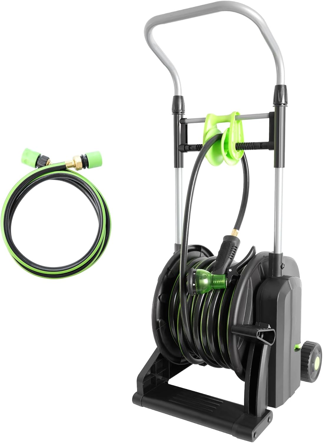 Pedal Hose Reel Cart with 82 ft of 1/2" Hose, Portable Water Hose Reel with Wheels, Mobile Tools for Outside, , Yard, Lawn
