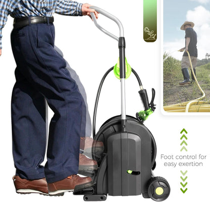 Pedal Hose Reel Cart with 82 ft of 1/2" Hose, Portable Water Hose Reel with Wheels, Mobile Tools for Outside, , Yard, Lawn