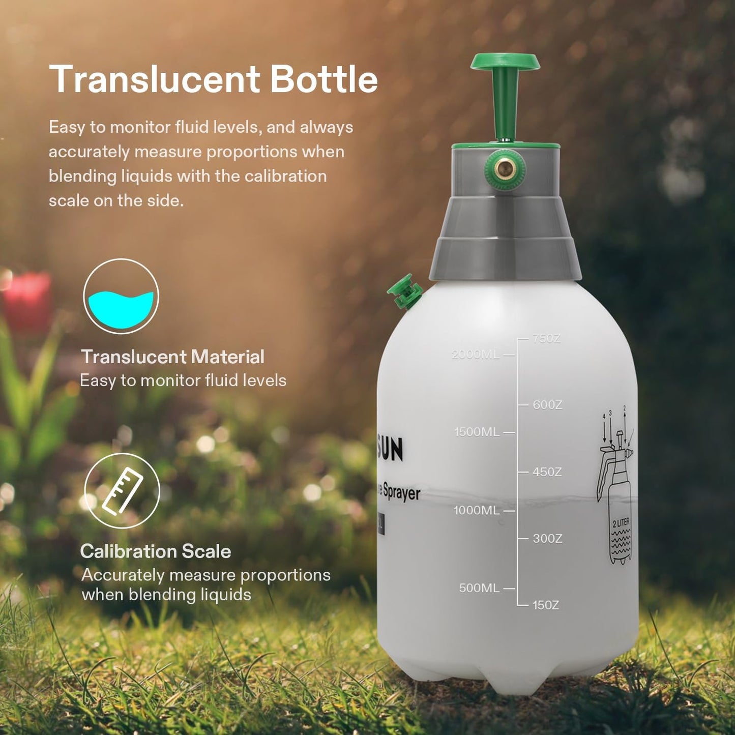 2L Pump Sprayer, 68oz Water Spray Bottle with Safety Valve