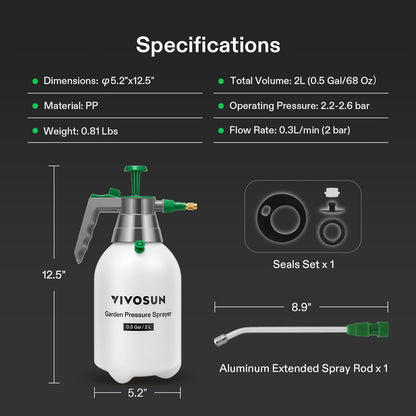 2L Pump Sprayer, 68oz Water Spray Bottle with Safety Valve