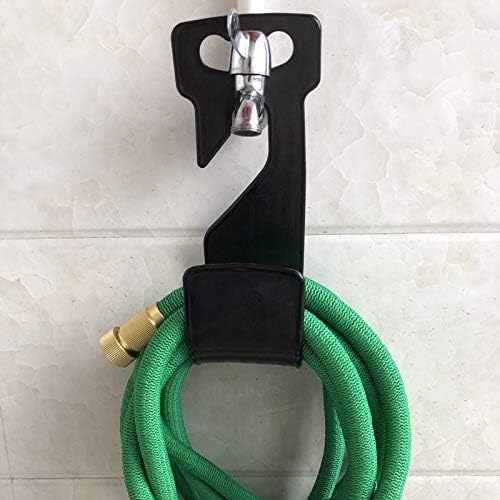 2 Pack Garden Hose Hanger Wall Mount Hose Holder Hook Fit to 25 50 75 100foot Hose (ABS Plastic, Black)